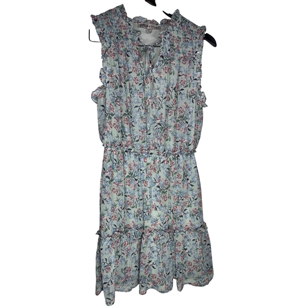 Gypsies & Moondust Floral Tiered‎ Mini Dress M Cottagecore Prairie Boho Sage